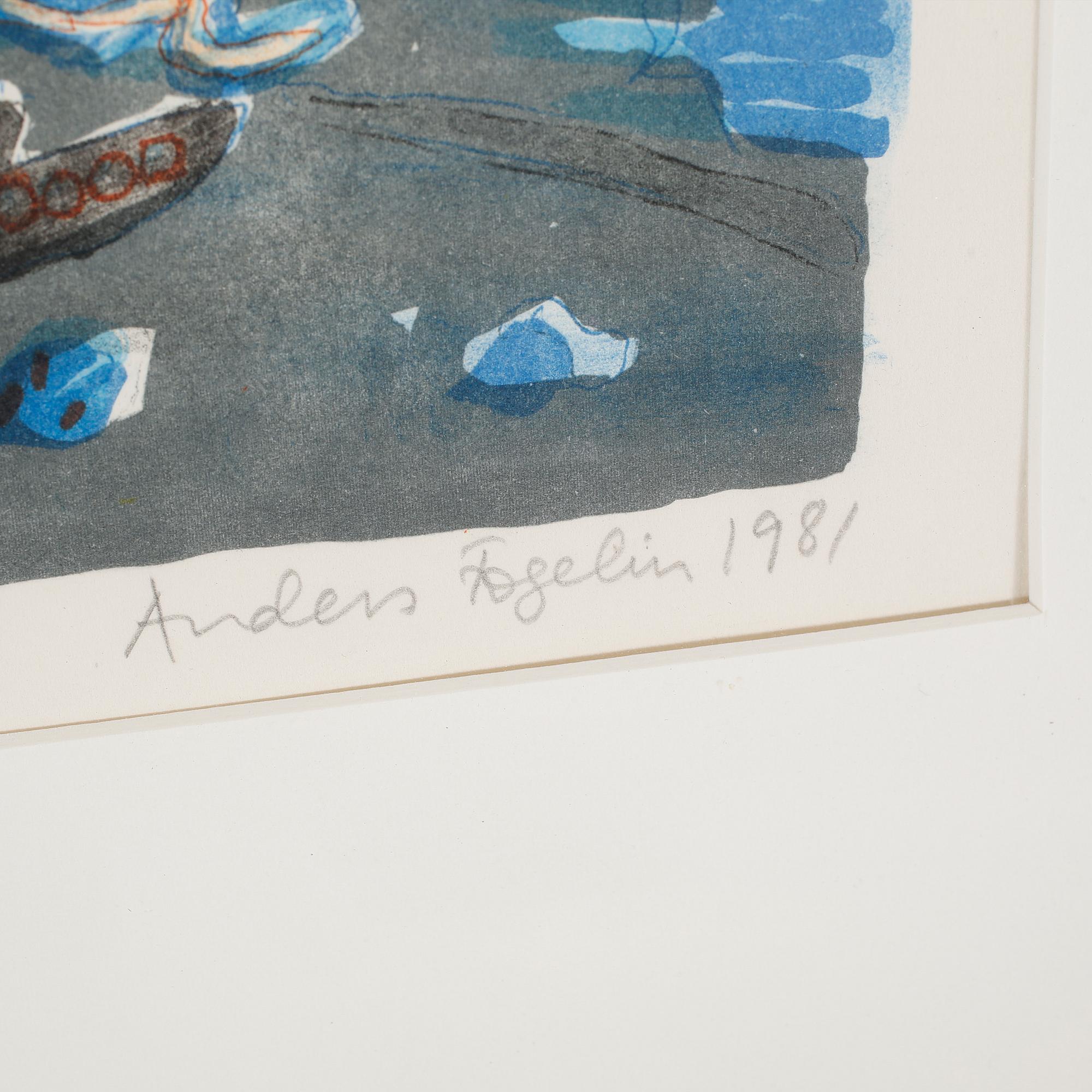 ANDERS FOGELIN, färglitografi, numrerad 6/75, signerad och daterad 1981.
