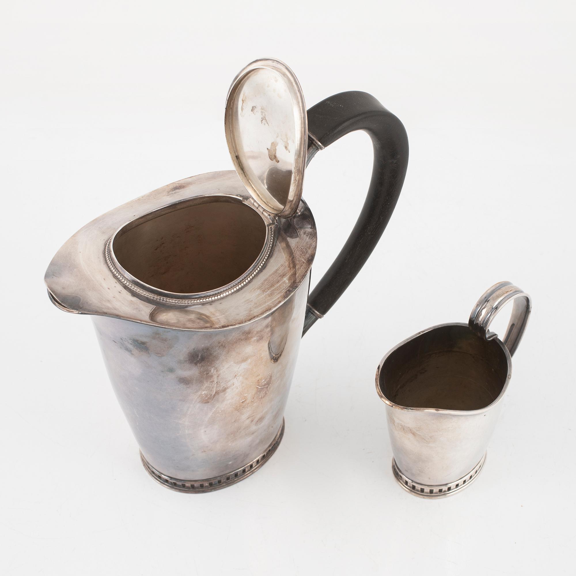 Sven-Arne Gillgren, kaffekanna och gräddskål, silver, GAB.