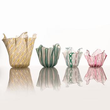 Four glass vases, Murano, Italy.