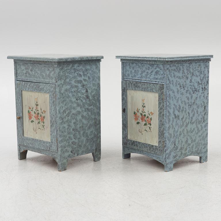 A matched pair of bedside tables, 20th century.