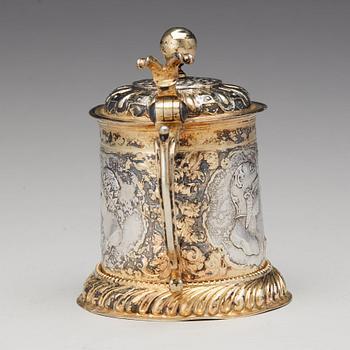 Simon Wickert, dryckeskanna, silver, Augsburg (verksam 1691-1708). Barock.