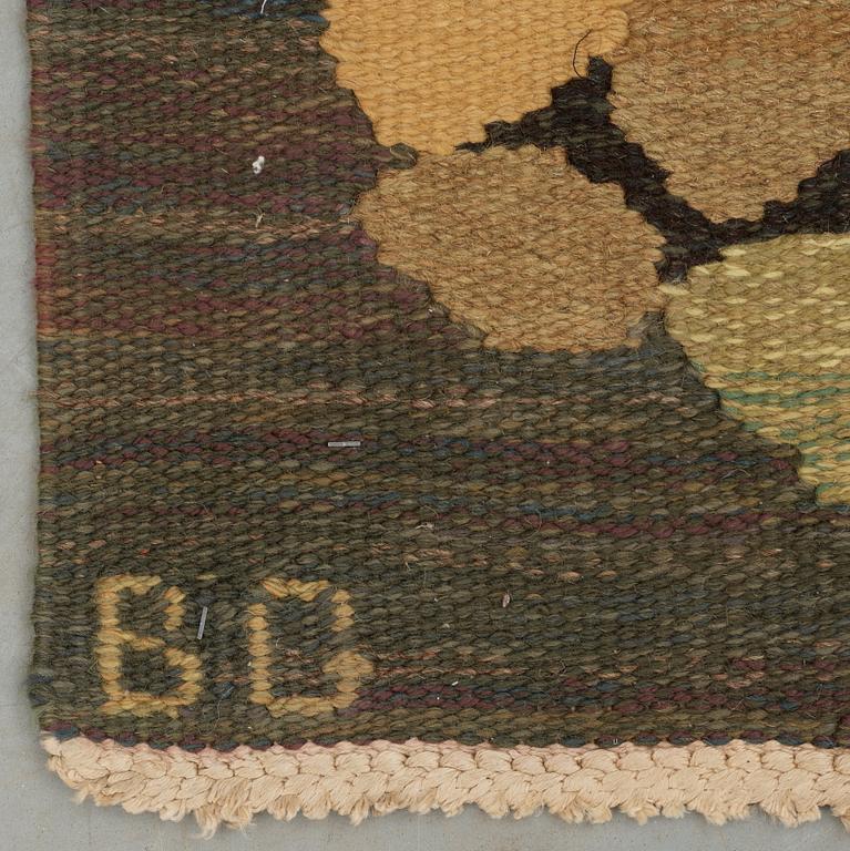 RUG. Flat weave. 204,5 x 169 cm. Signed BG (probably Brita Grahn). Sweden around 1960-70.