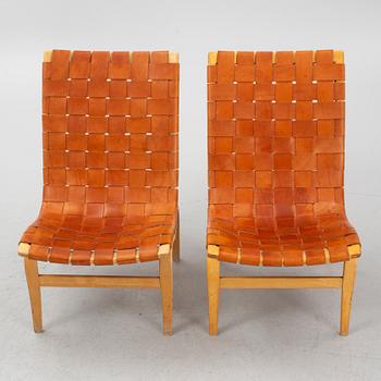 BRuno Mathsson, a pair of "Eva" armchairs, Firma Karl Mathsson, Sweden, 1970.