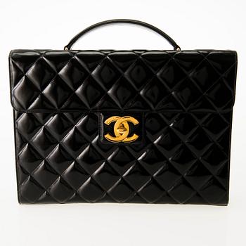 CHANEL Black Patent Leather Briefcase.