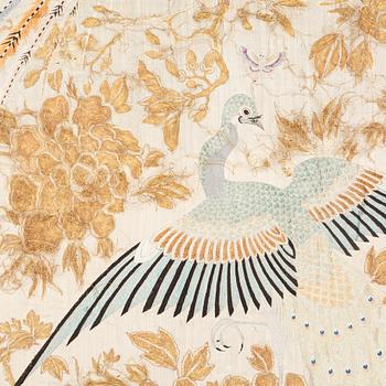 A Chinese silk embroidered wall panel/bedspread, Qing dynasty, 19th Century.