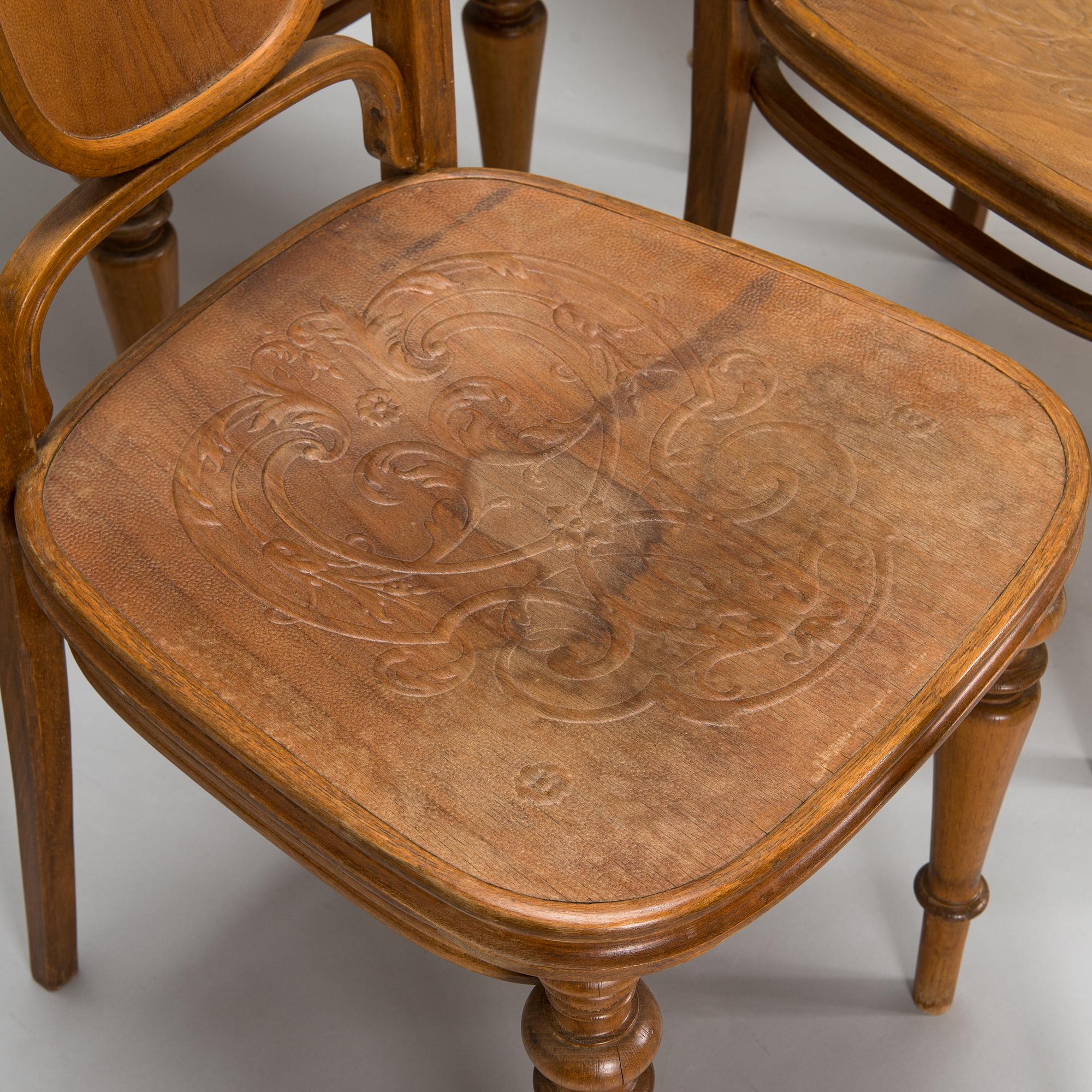 Six chairs by Jacob & Josef Kohn, Vienna, Austria, circa 1900.