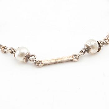 Necklace and bracelet, silver and pearls, Swedish import hallmarks.