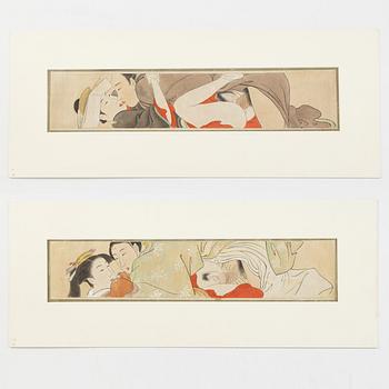 A set of 11 Shunga paintings by a Japanese artist, Meiji period (1868-1912).