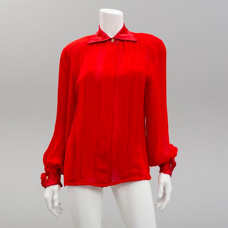 CHRISTIAN DIOR, synthetic blouse, 1970's/80's, size 8.