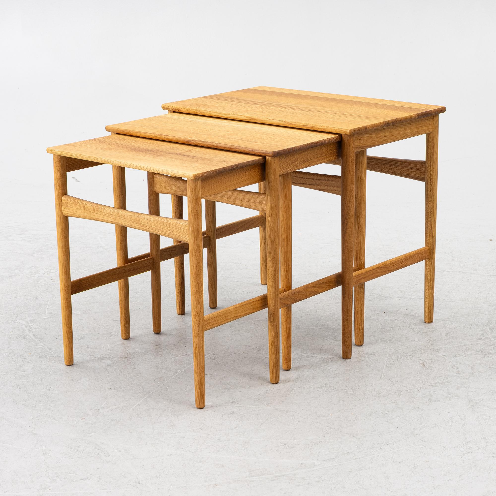 Hans J. Wegner, a 3 pieces nesting table, CH004, Carl Hansen & Søn, Denmark, contemporary.