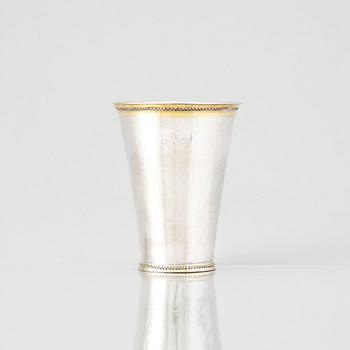A Swedish 18th century parcel-gilt silver beaker, mark of Johan Caspar Sauer, Stockholm 1715.