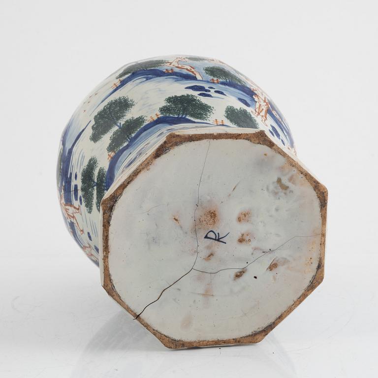 A faience urn with cover, Delft, Holland, 18th century.