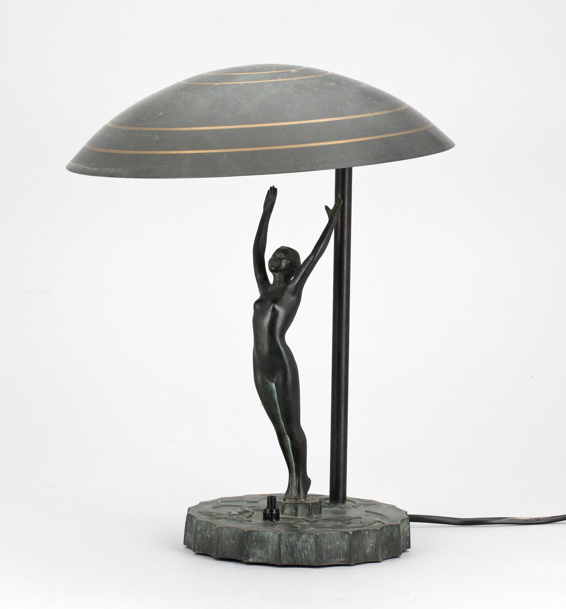 BORDSLAMPA, brons, art deco, 1920-tal.
