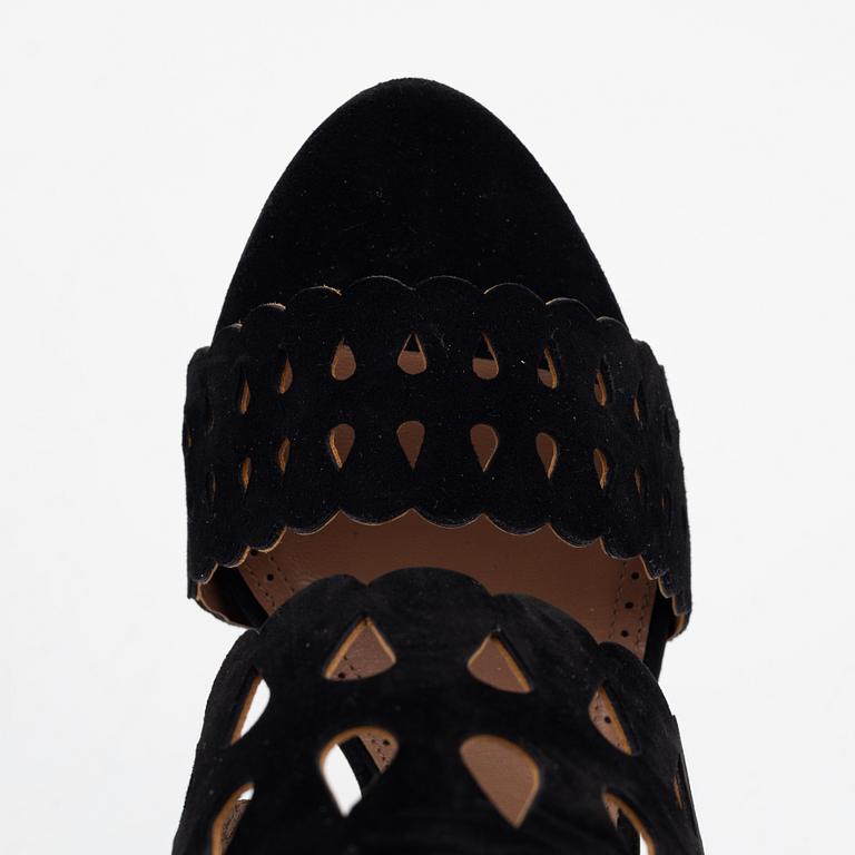 Alaïa, a pair of black suede sandals, size 37 1/2.