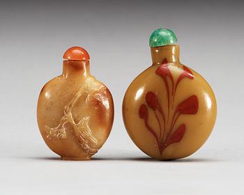 A glass and a stone snuff bottle, 20th Century.