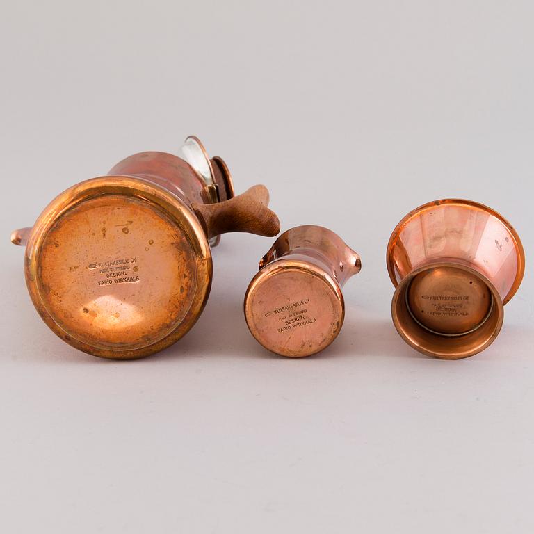 TAPIO WIRKKALA, KAFFESERVIS, 4 DELAR, koppar och teak, Kultakeskus, 1980-tal.