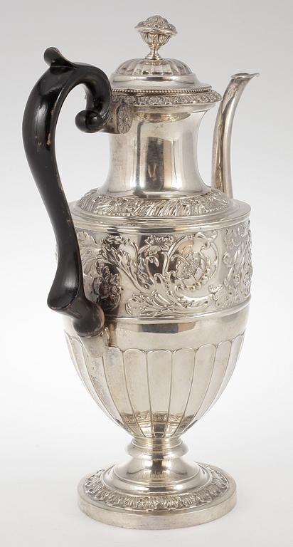 KAFFEKANNA, silver, empire, Gustav Möllenborg, Stockholm, 1836. Vikt ca 1130 gram.