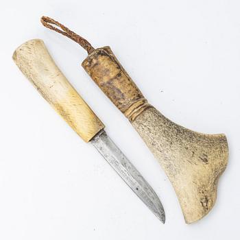 Half-horn knife and wooden cup, unidentified craftsmen.
