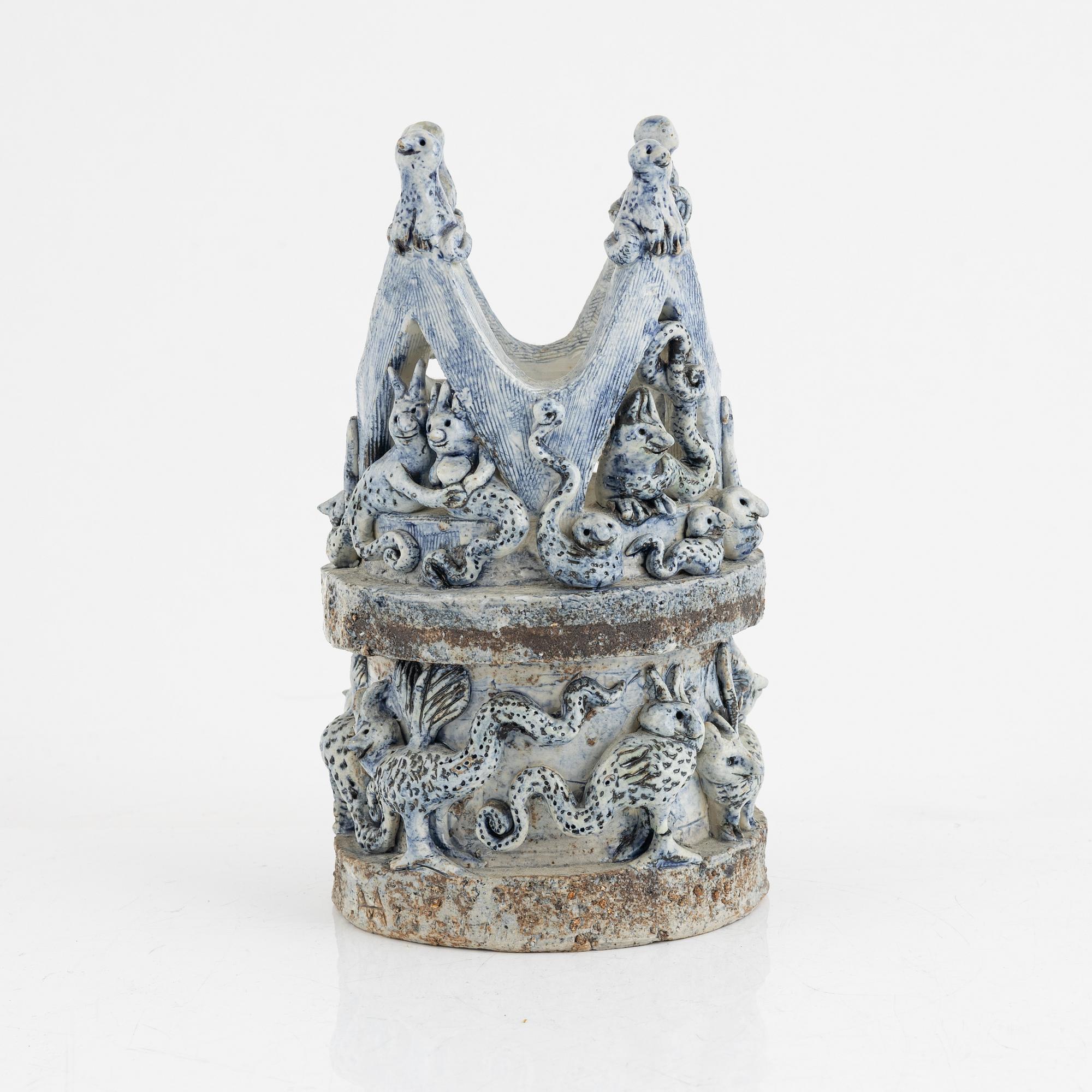 Astrid Anderberg, a stoneware sculpture/candle holder, Sweden, signed.
