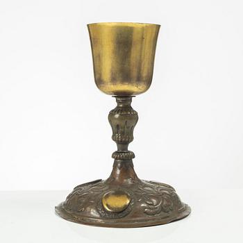 A silvered and gilt copper chalice, presumably German, first part 18th century.