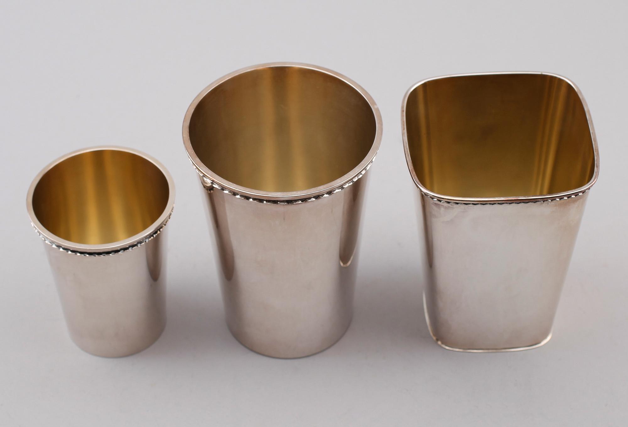 BÄGARE, 3 st, silver, GAB och CG Hallberg, 1950/60-tal. Vikt ca 441 gram.