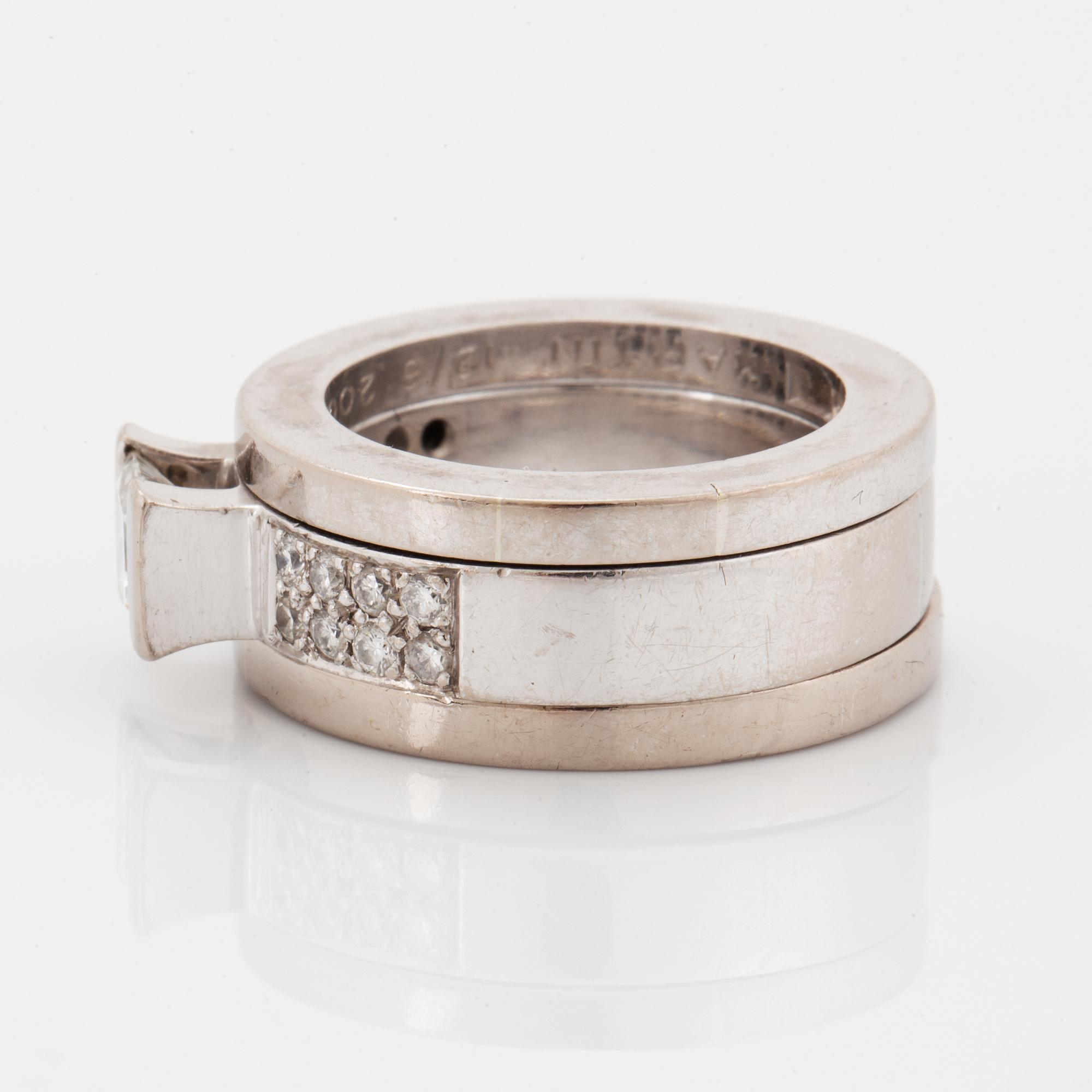 Rolf Karlsson, Three rings, 18K white gold with princess-cut and brilliant-cut diamonds, and two band rings.