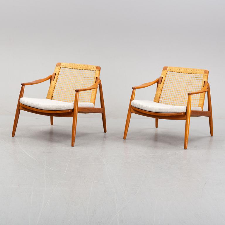 Hartmuth Lohmeyer, a pair of teak and rattan easy chairs, Gemla, Diö, 1950's/60's.
