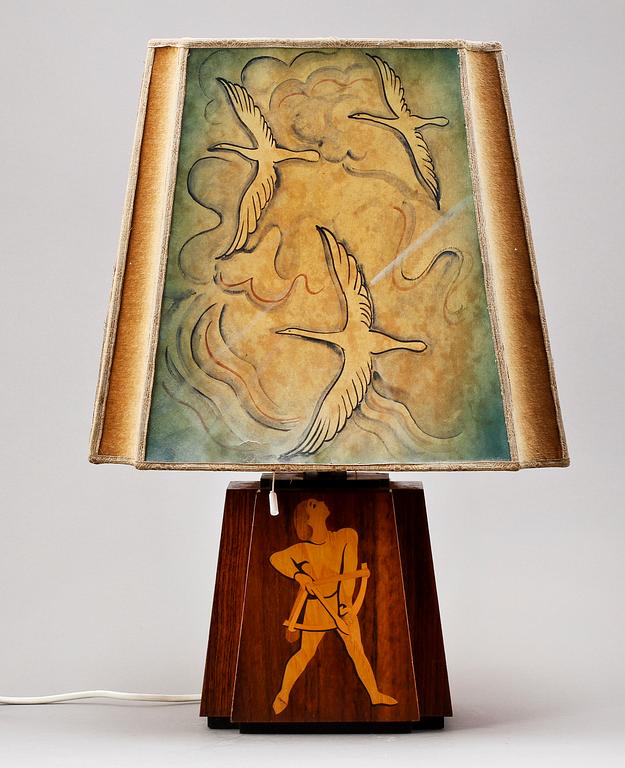 BORDLAMPA, "Bågskytten"/"Nr 95.", Birger Ekman, Mjölby Intarsia, omkring 1940.