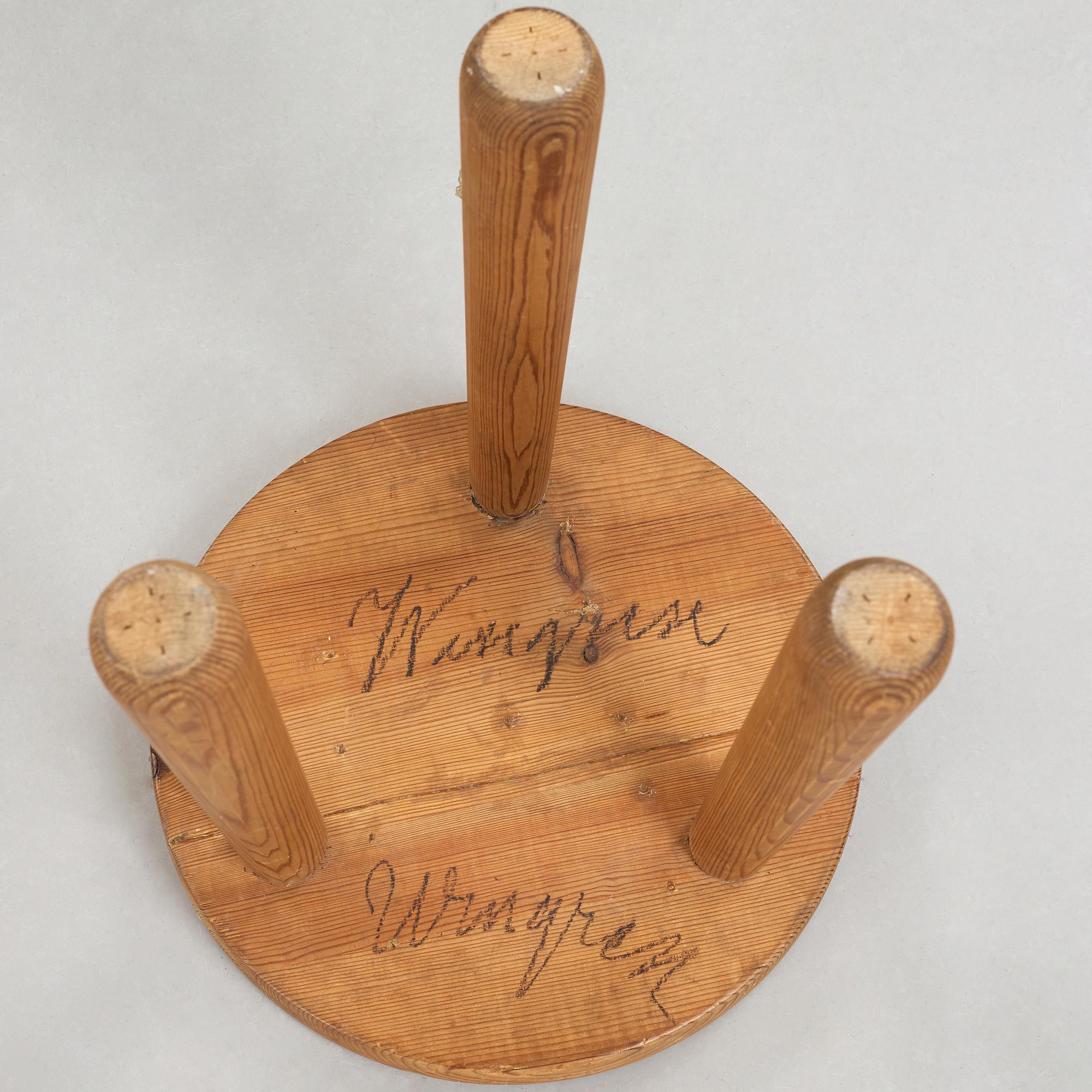 Axel Einar Hjorth, a stained pine 'Utö' stool, Nordiska Kompaniet, Sweden, 1930's.