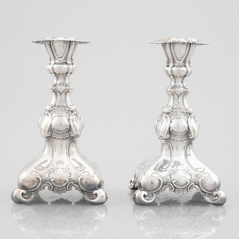 A pair of Baroque style silver candlesticks, GAB, Stockholm, 1950.