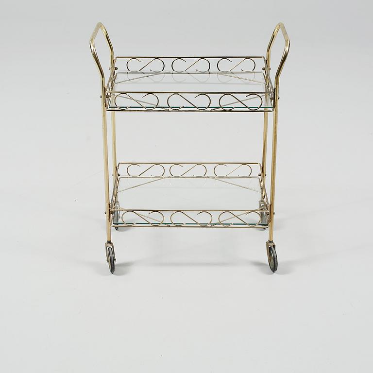 SERVERINGSVAGN, mässing och glas, 1900-tal.