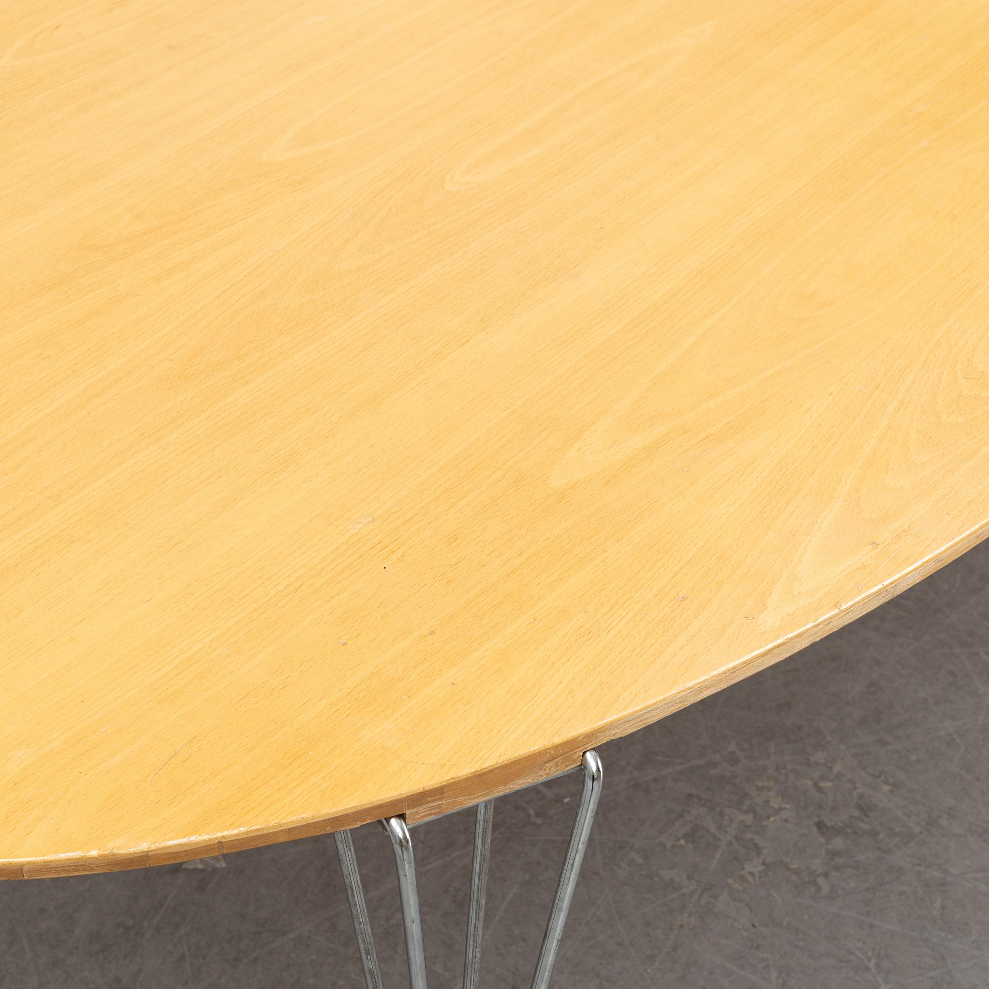Piet Hein & Bruno Mathsson. A dining table "Super ellips", table top in birch. Labeled. Fritz Hansen.