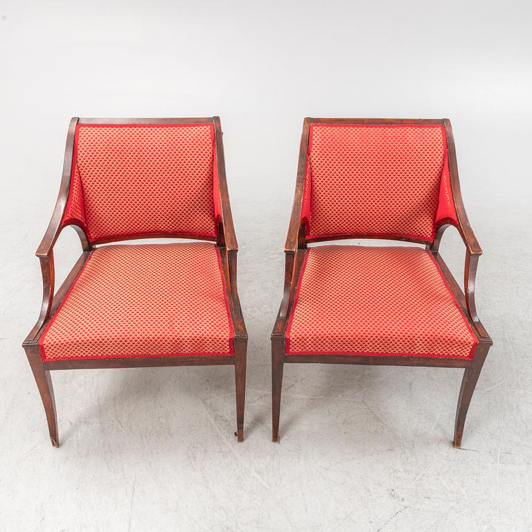 A pair of late Gustavian armchairs, ealry 19th century.