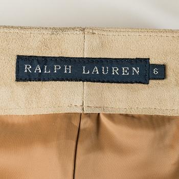A beige suede pants by Ralph Lauren.