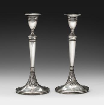 436. CANDLESTICKS, a pair. Silver. Austria- Hungary 1820 s. Height 32 cm. Weight 713 g.