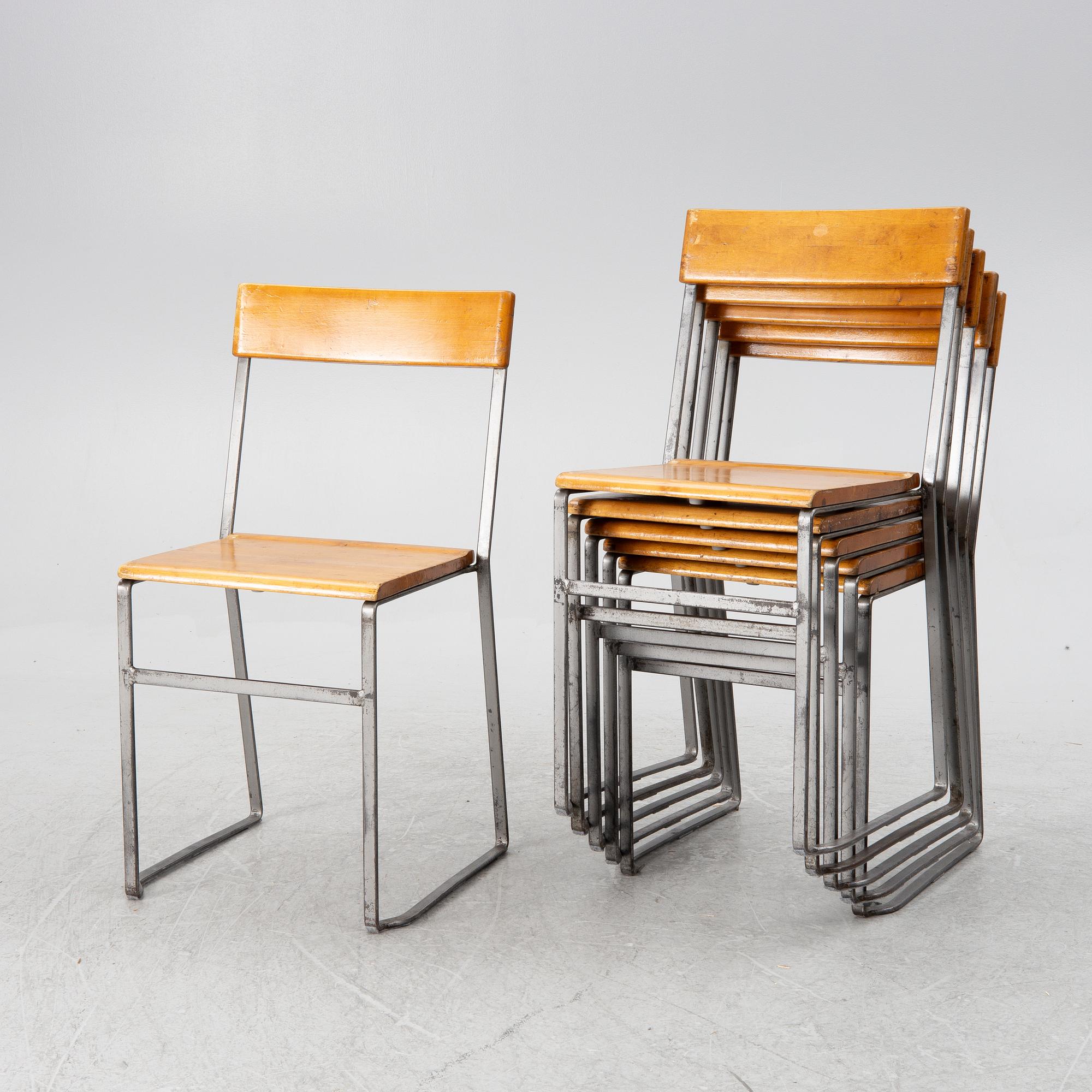 Chairs, 6 pcs, "Chair 10", mid-20th century. Grythyttan's steel furniture. First half of the 20th century.