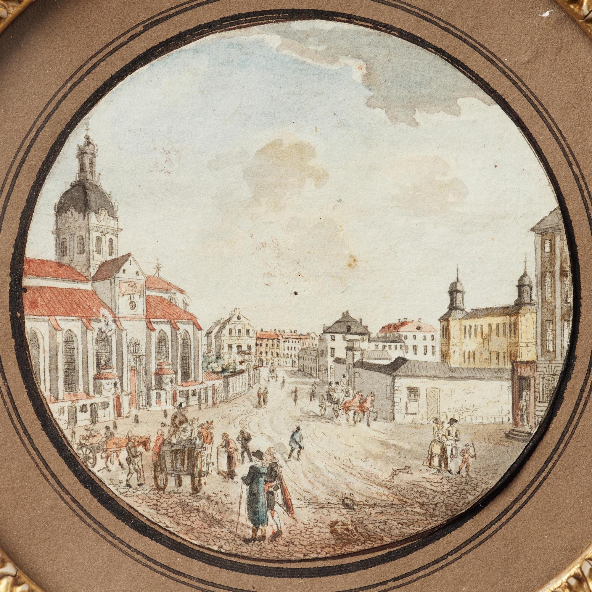 Martin Rudolf Heland, Mot Kungsträdgården med Jacobs kyrka och palatset Makalös/Stockholms slott och Norrström.