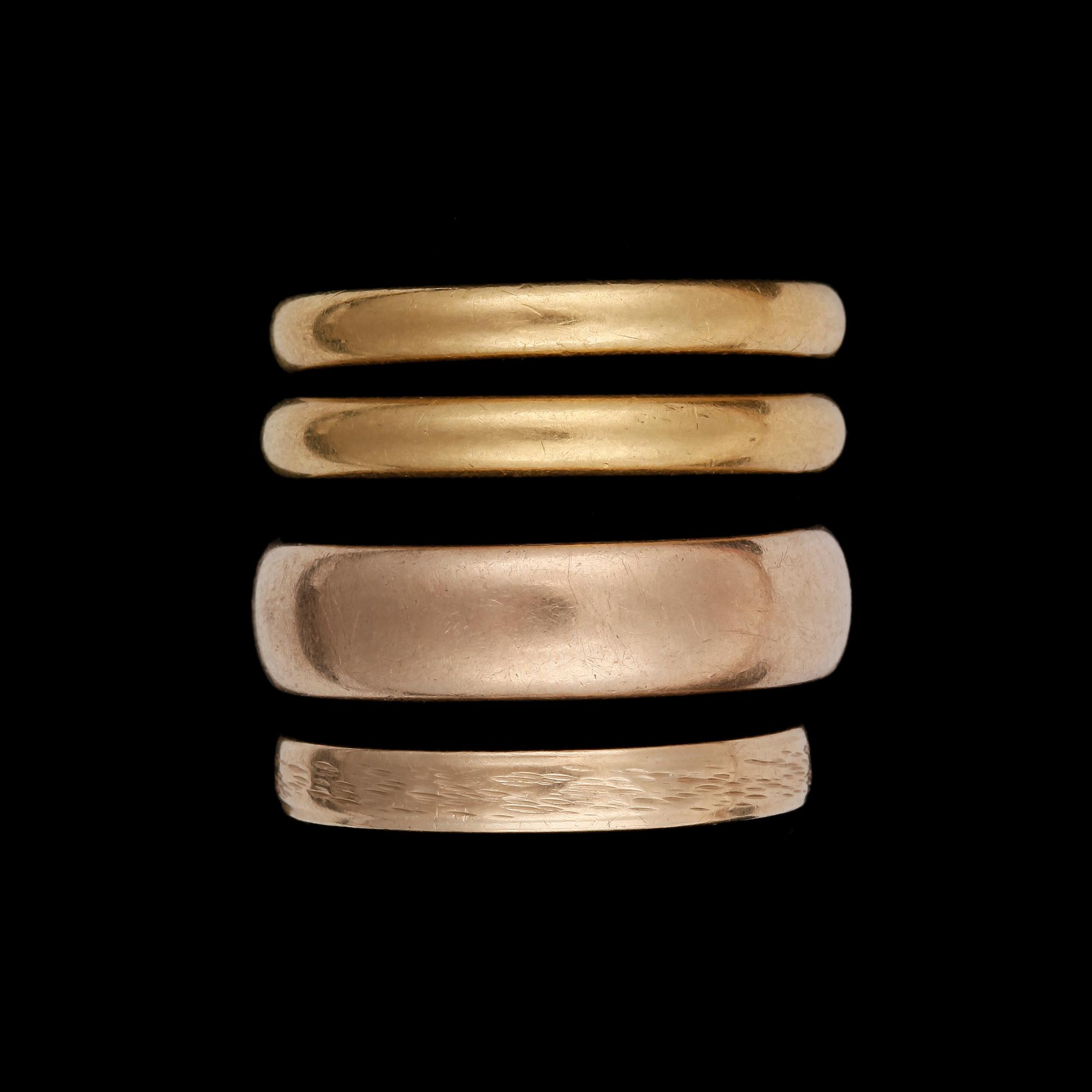 VIGSELRINGAR, 4st, 22 resp 14k guld. Tot vikt ca 14 g.