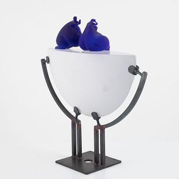 Kjell Engman, unik skulptur, glas, "Blå folket", Kosta Boda.