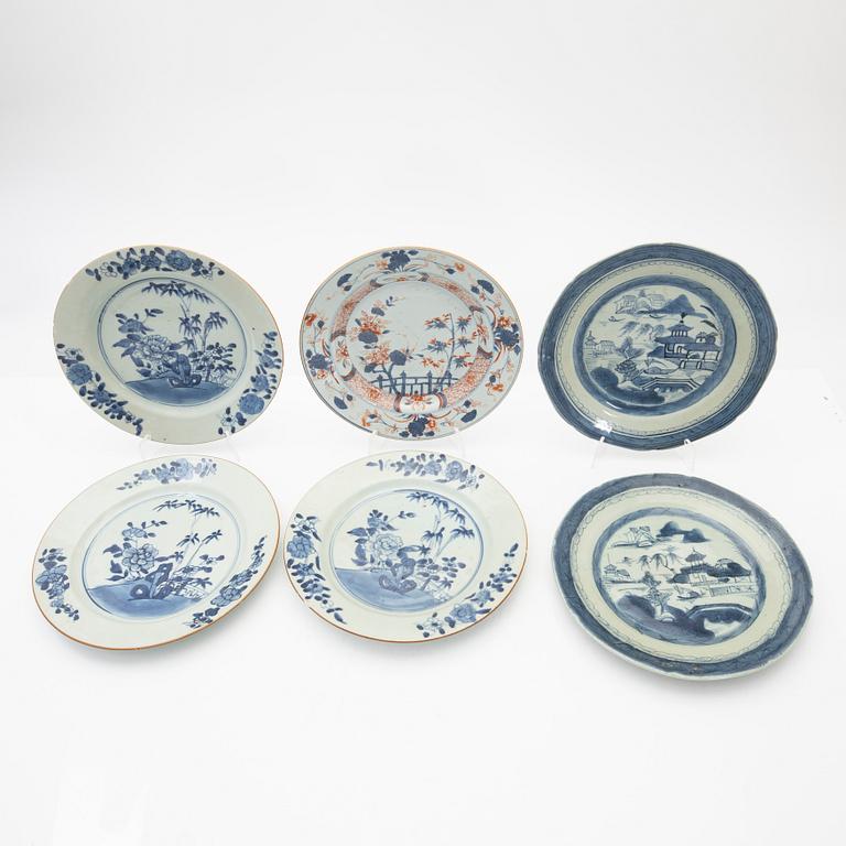 Tallrikar, 6 st, porslin, Kina, 17/1800-tal.