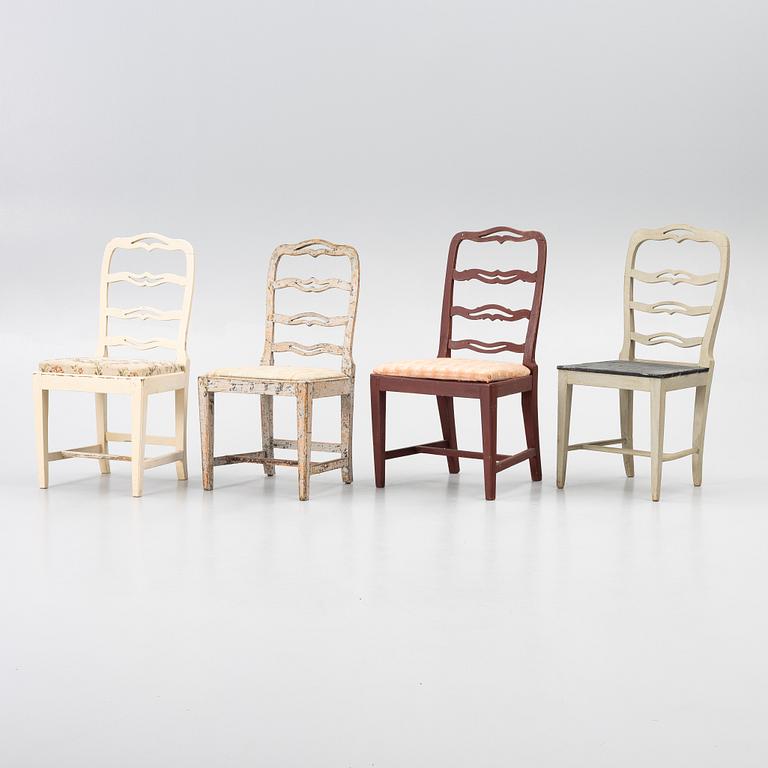 Nine chairs, so-called laughing chairs, 17th and 18th Century.