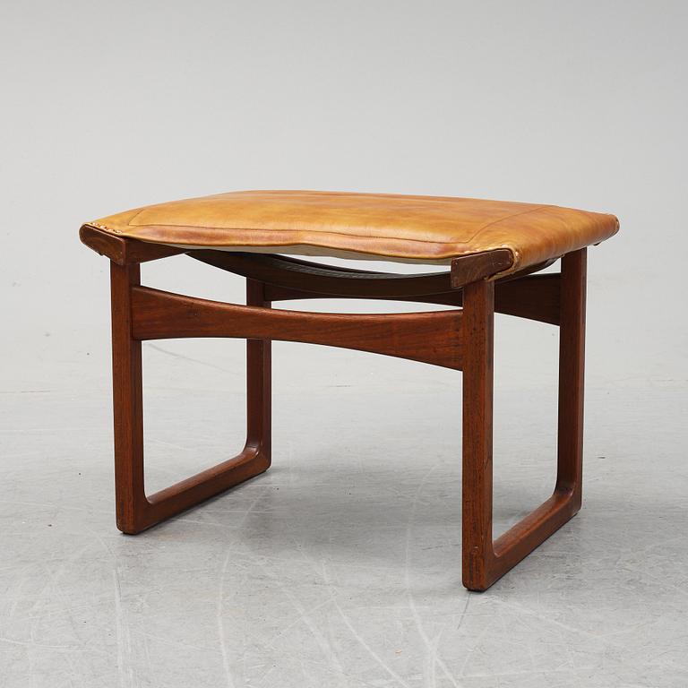 Ejnar Larsen & Aksel Bender, a teak and leather stool for Ludvid Pontoppidan Denmark, 1950's.