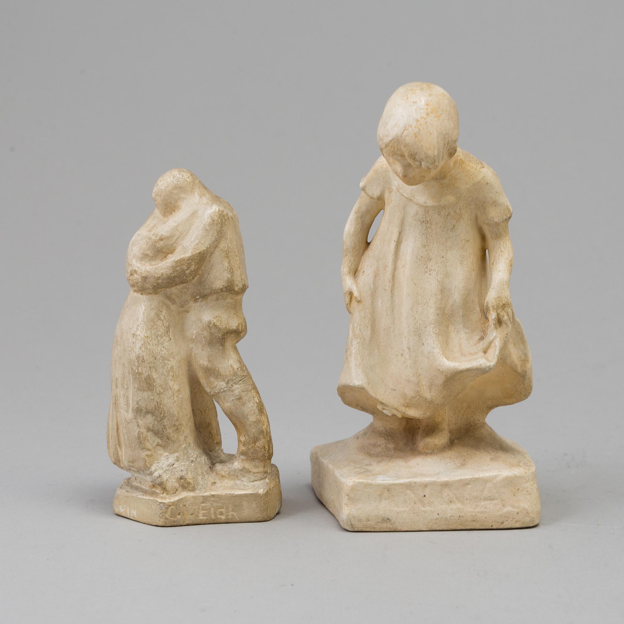 CARL ELDH, 2 plaster  sculptures, signed.