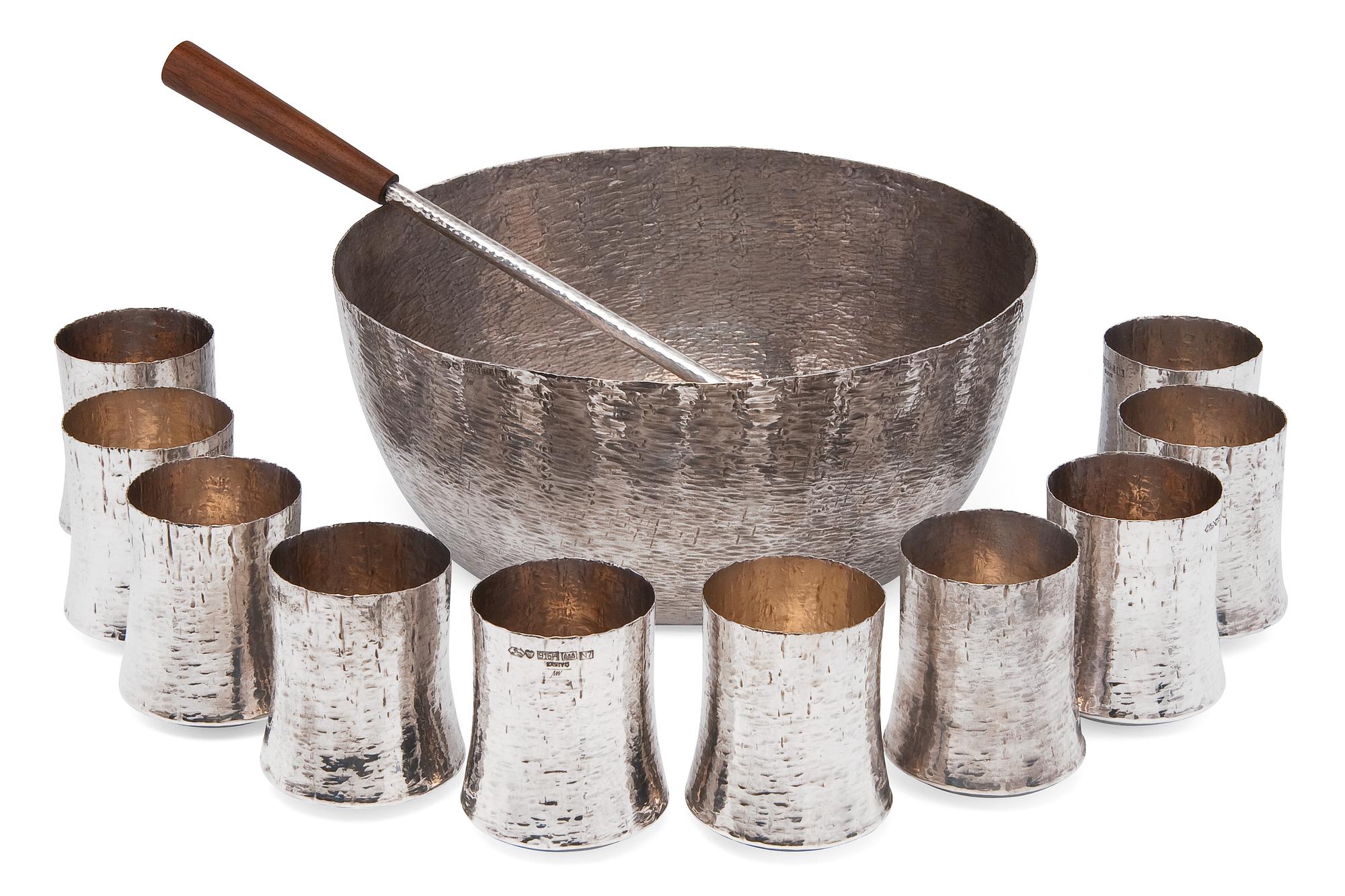 Tapio Wirkkala, PUNCH BOWL, LADLE + 10 BEAKERS.