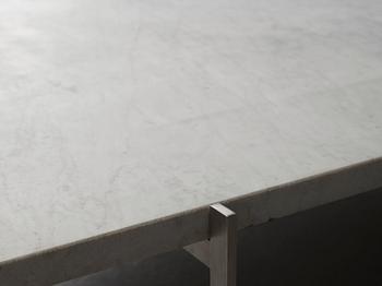 A Poul Kjaerholm 'PK-61A' marble top sofa table, Fritz Hansen, Denmark 2012.