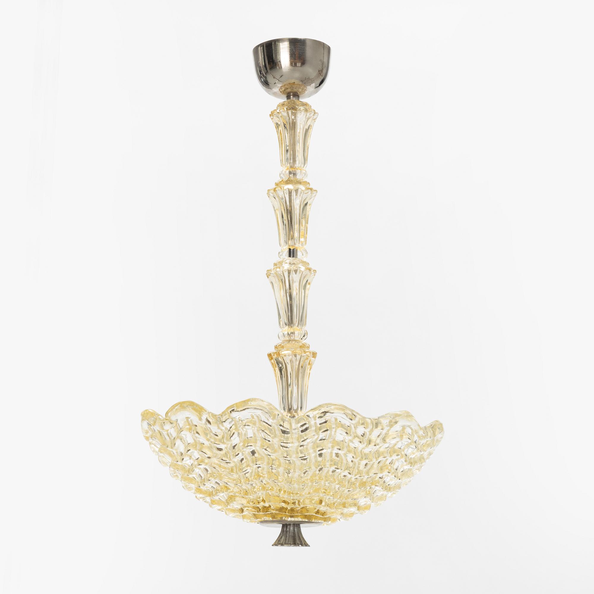 A Swedish Modern glass ceiling light, Orrefors, 1940's.