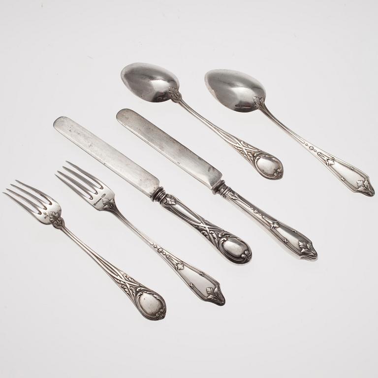 BESTICK, 6 st, silver, Gratschev (Грачевь), Ryssland 1908-1926. Vikt inklusive knivblad ca 337 g.
