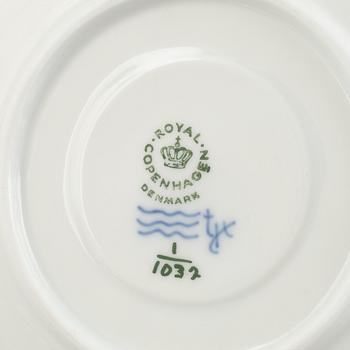 13 half lace "Musselmalet" porcelain coffee cups with saucers, Royal Copenhagen, Denmark.