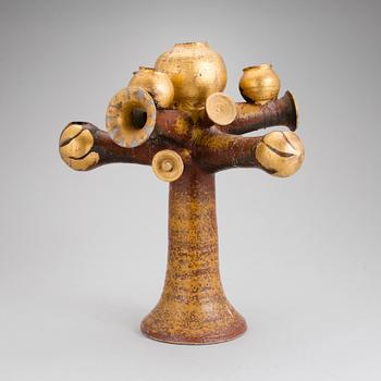 A stoneware candlestick designed by Lisa Larson for Gustavsberg.