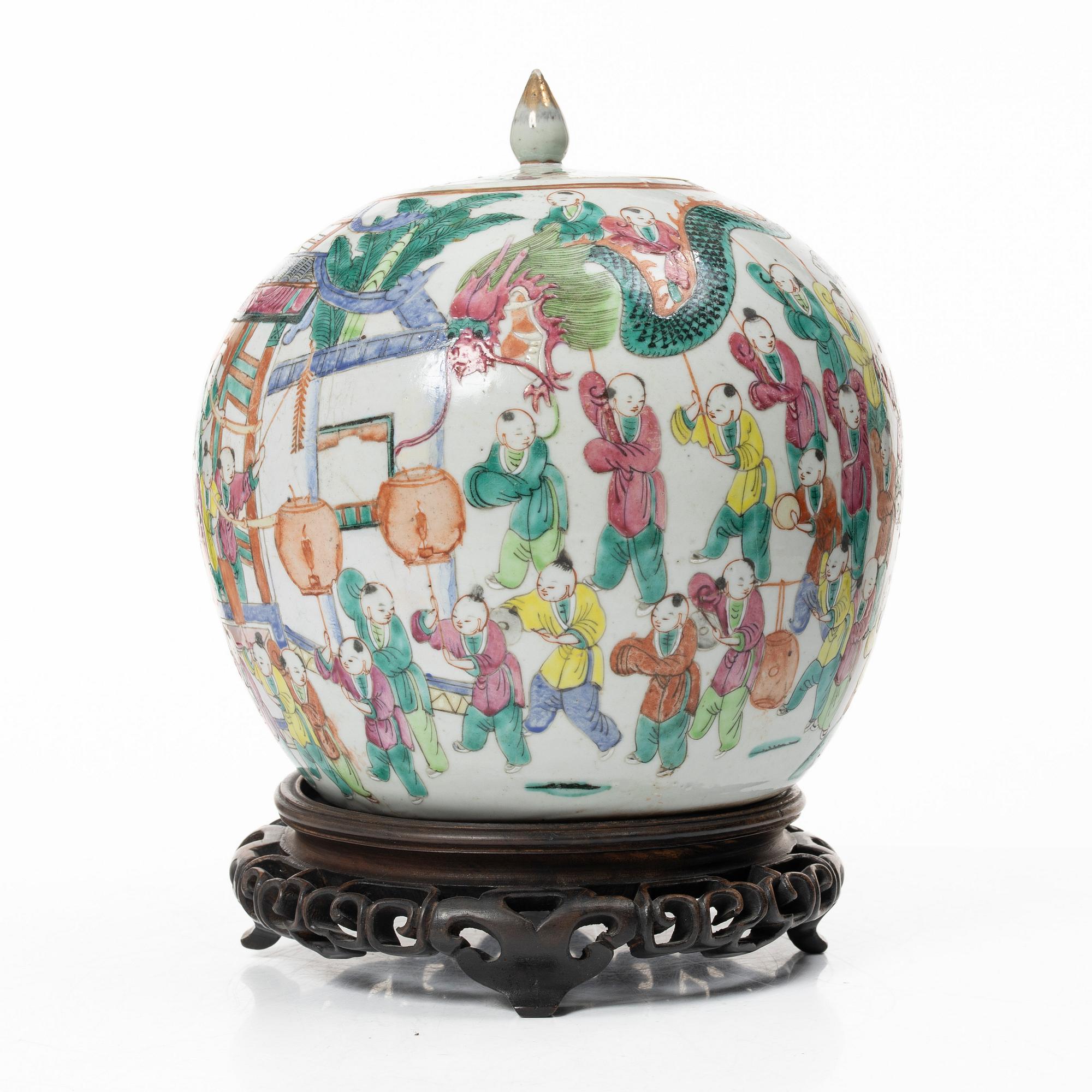 Kruka med lock, porslin, Kina, sen Qingdynasti.